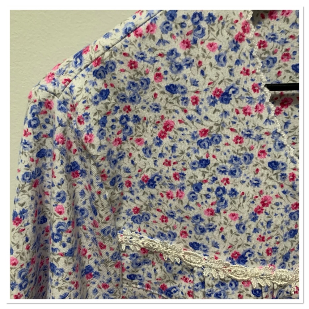 Eileen West White Long Floral Nightgown Pink Blue Size XL - Picture 2 of 8